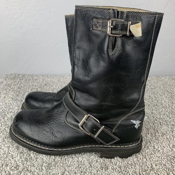 John Fluevog Engineer Boots Mens Size 13 Leather Motorcycle Biker Strap Sole - Picture 3 of 11